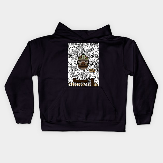 Explore the Artistry of Hawaiian Vibes in MaleMask NFT - HawaiianEye Color, DarkSkin Color, and Doodle Magic Kids Hoodie by Hashed Art